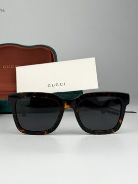 Gucci Men Sunglasses Havana Green Grey Square GG0001SN 003 NEW AUTHENTIC